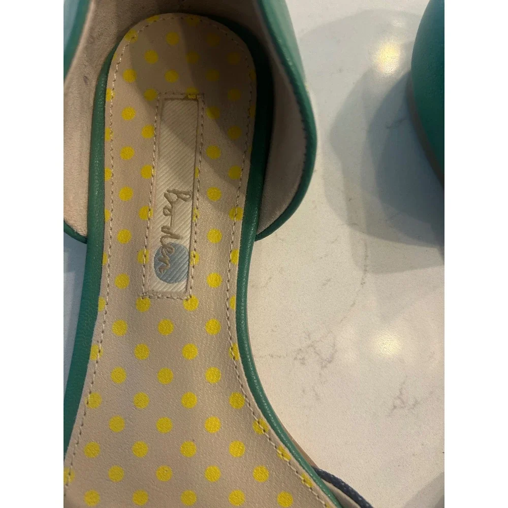 Boden d'Orsay Flats Navy White Striped Green Leather Pointed Toe Polka Dot 37.5